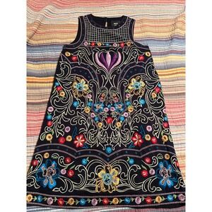 Maeve Anthropologie Kira Embroidered Floral Dress Sleeveless Black Boho Bohemian